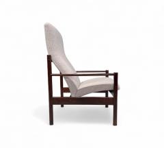 Michel Arnoult Tall Armchair in Imbuia Wood Grey Bocule Michel Arnault 1960s Lot 154A - 4351742