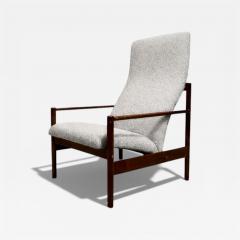Michel Arnoult Tall Armchair in Imbuia Wood Grey Bocule Michel Arnoult 1960s Lot 154A - 4627480