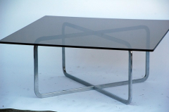 Michel Boyer Brushed Steel and Smoked Glass Coffee Table in the Style of Michel Boyer - 873350