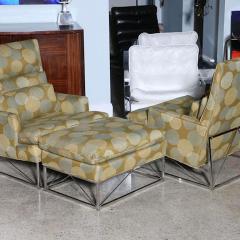 Michel Boyer Fine Pair of Michel Boyer Chrome High Back Chairs and Ottoman - 4604983