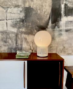 Michel Boyer MICHEL BOYER PERFORATED WHITE LACQUER MODEL 10524 OPALINE GLASS TABLE LAMP 1972 - 4747843