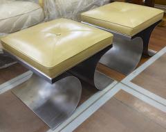 Michel Boyer Michel Boyer iconic pair of bruised steel and leather stool - 1415757