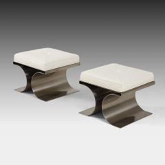 Michel Boyer Pair of X Stainless Steel and White Leather Stools - 1661738