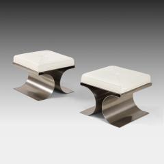 Michel Boyer Pair of X Stainless Steel and White Leather Stools - 1661740