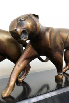 Michel Decoux original Art Deco bronze sculpure of 2 panthers - 2216360