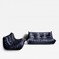 Michel Ducaroy Set of 2 Seater and 3 Seater Togo in black leather designed by Michel Ducaroy - 3806502