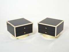 Michel Pigneres Pair of Michel Pigneres black lacquered brass nightstands tables 1970s - 2714328