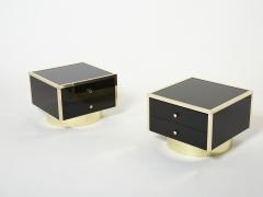 Michel Pigneres Pair of Michel Pigneres black lacquered brass nightstands tables 1970s - 2714330