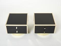 Michel Pigneres Pair of Michel Pigneres black lacquered brass nightstands tables 1970s - 2714333