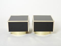 Michel Pigneres Pair of Michel Pigneres black lacquered brass nightstands tables 1970s - 2714335