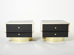 Michel Pigneres Pair of Michel Pigneres black lacquered brass nightstands tables 1970s - 2714336