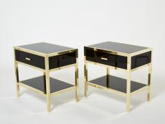 Michel Pigneres Pair of Michel Pigneres black lacquered brass nightstands tables 1970s - 3001323