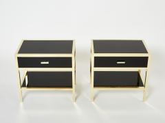 Michel Pigneres Pair of Michel Pigneres black lacquered brass nightstands tables 1970s - 3001324
