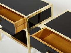 Michel Pigneres Pair of Michel Pigneres black lacquered brass nightstands tables 1970s - 3001325