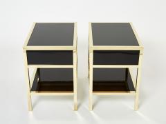 Michel Pigneres Pair of Michel Pigneres black lacquered brass nightstands tables 1970s - 3001326