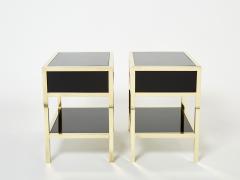 Michel Pigneres Pair of Michel Pigneres black lacquered brass nightstands tables 1970s - 3001329