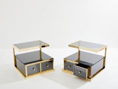 Michel Pigneres Pair of Michel Pigneres smoked mirrored and brass side tables 1970s - 3743225