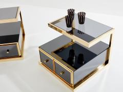 Michel Pigneres Pair of Michel Pigneres smoked mirrored and brass side tables 1970s - 3743229