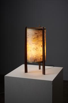 Michele Cascella Michele Cascella Signed Fabric and Wood Table Lamp 1950s - 4499087