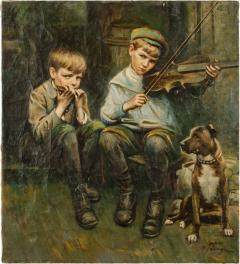 Michele Mr Falanga Michele Falanga Italian 1870 1942 Two Boys and a Dog painting - 2170242