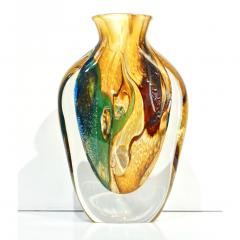 Michele Onesto Michele Onesto 1990s Green Yellow Blue Silver Overlaid Crystal Murano Glass Vase - 1308132