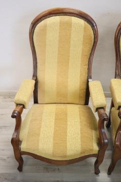 Mid 19th Century Italian Louis Philippe Pair of Antique Reclining Armchairs - 4036228