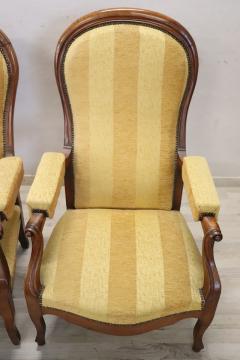 Mid 19th Century Italian Louis Philippe Pair of Antique Reclining Armchairs - 4036231