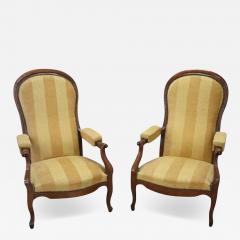 Mid 19th Century Italian Louis Philippe Pair of Antique Reclining Armchairs - 4036925