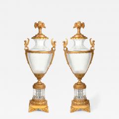 Mid 19th Century Large Matching Pair of Bronze or Cut Glass Urns - 802361