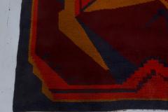 Mid 20th Century Art Deco Design Black Brown Gold Orange Handmade Wool Rug - 2456472