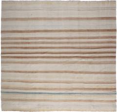 Mid 20th Century Blue Brown and Beige Striped Indian Dhurrie Cotton Rug - 2441863