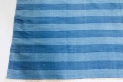 Mid 20th Century Blue Striped Indian Dhurrie Cotton Rug - 2442451