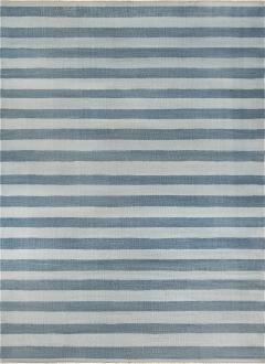 Mid 20th Century Blue Striped Indian Dhurrie Handmade Cotton Rug - 2441888