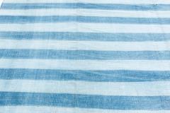Mid 20th Century Blue Striped Indian Dhurrie Handmade Cotton Rug - 2441896