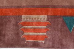 Mid 20th Century Chinese Art Deco Botanic Design Red Green Handmade Wool Rug - 2452632