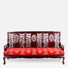 Mid 20th Century Chinese Carved Rosewood Long Bench Sofa - 3987360