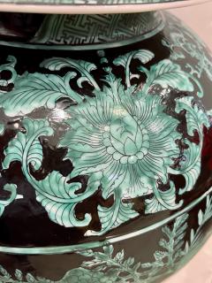 Mid 20th Century Chinese Export Black Green Tall Baluster Ginger Jar with Cover - 4306880