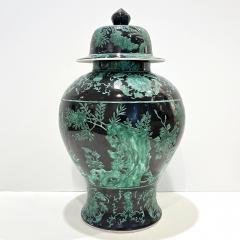 Mid 20th Century Chinese Export Black Green Tall Baluster Ginger Jar with Cover - 4306881