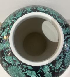Mid 20th Century Chinese Export Black Green Tall Baluster Ginger Jar with Cover - 4306884