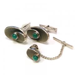 Mid 20th Century Chrysophrase and Gold Cuff Link Set - 401313