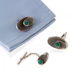 Mid 20th Century Chrysophrase and Gold Cuff Link Set - 401315