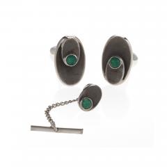 Mid 20th Century Chrysophrase and Gold Cuff Link Set - 401403