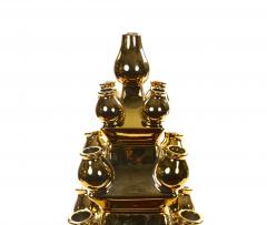 Mid 20th Century Dutch Delft Gilt Porcelain Three Tier Topiary Centerpiece Vase - 4552665