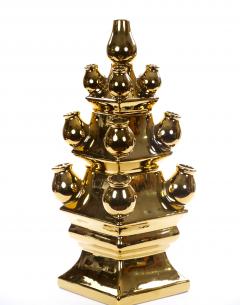 Mid 20th Century Dutch Delft Gilt Porcelain Three Tier Topiary Centerpiece Vase - 4552673