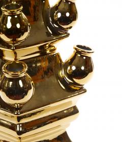 Mid 20th Century Dutch Delft Gilt Porcelain Three Tier Topiary Centerpiece Vase - 4552675