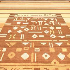 Mid 20th Century Finnish Geometric Brown Beige and Yellow Wool Rug - 2439764