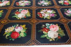 Mid 20th Century Floral Needlework Black Green Pink Purple Yellow Rug - 2457159