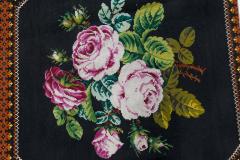 Mid 20th Century Floral Needlework Black Green Pink Purple Yellow Rug - 2457162