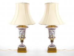 Mid 20th Century French Porcelain Urn Shaped Table Lamps Gilt Gold Accents - 3885771