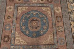 Mid 20th Century Geometric Brown Blue Samarkand Hand Knotted Wool Rug - 2456327